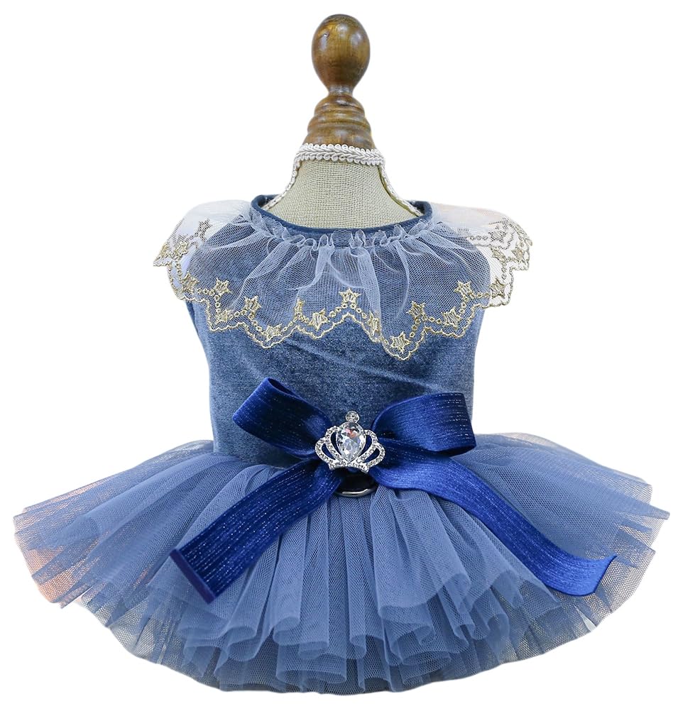 Marupet Fashion Sweet Puppy Dog Blingbling Princess Skirt Pet Dog Lace Cake Camisole Tutu Dress D-Navy M
