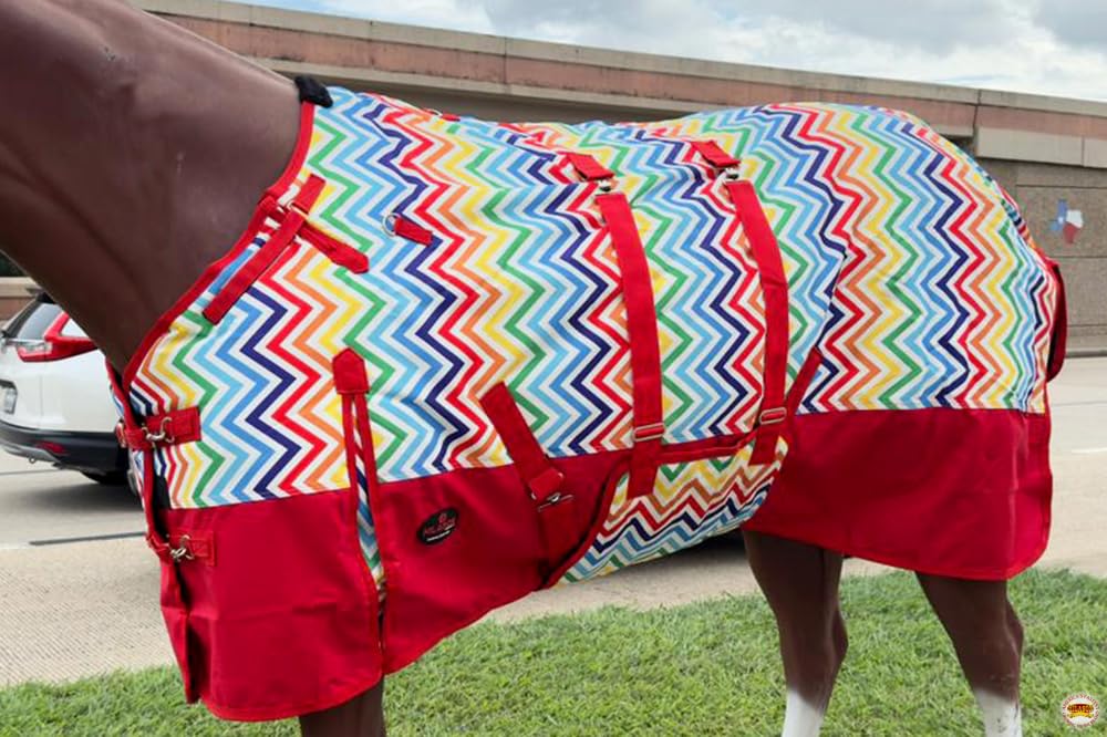 Hilason Rainbow Zigzag 84 In 1200D Winter Waterproof Poly Horse Blanket Belly Wrap | Horse Blanket | Horse