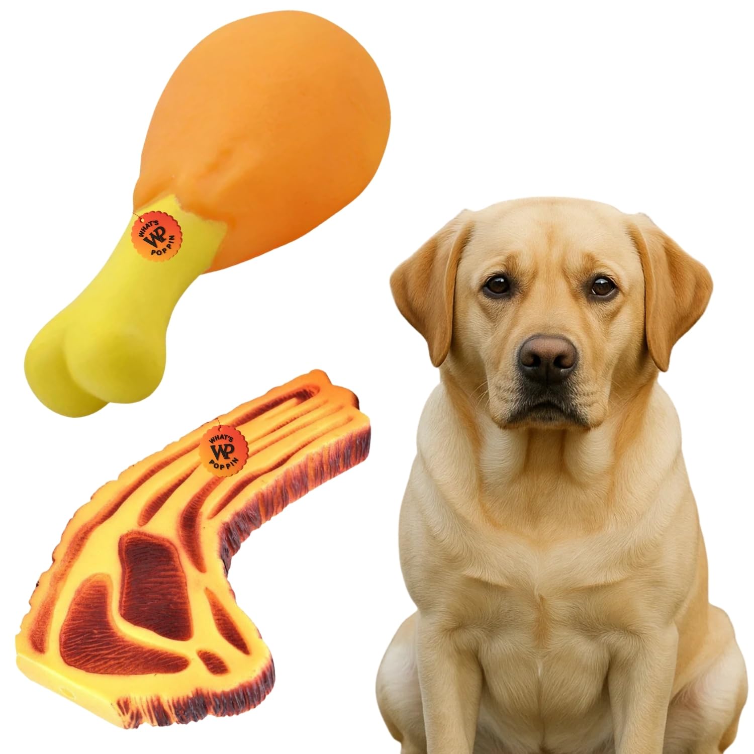 WhatS Poppin Meat Piece & Chicken Leg Squeaky Toy Combo For Dogs | Soft Chewable Rubber Pet Toys With BuiltIn Squeakers | Inte