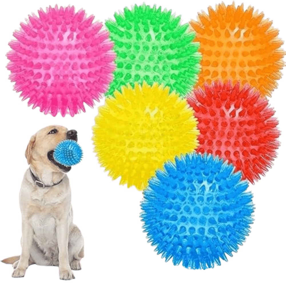 Toms Pet Mall NonToxic Soft Natural Rubber Squeaky 3.5 Inch Spike Ball Chew Toys Aggressive Chewers Dental Teething Cleaning To