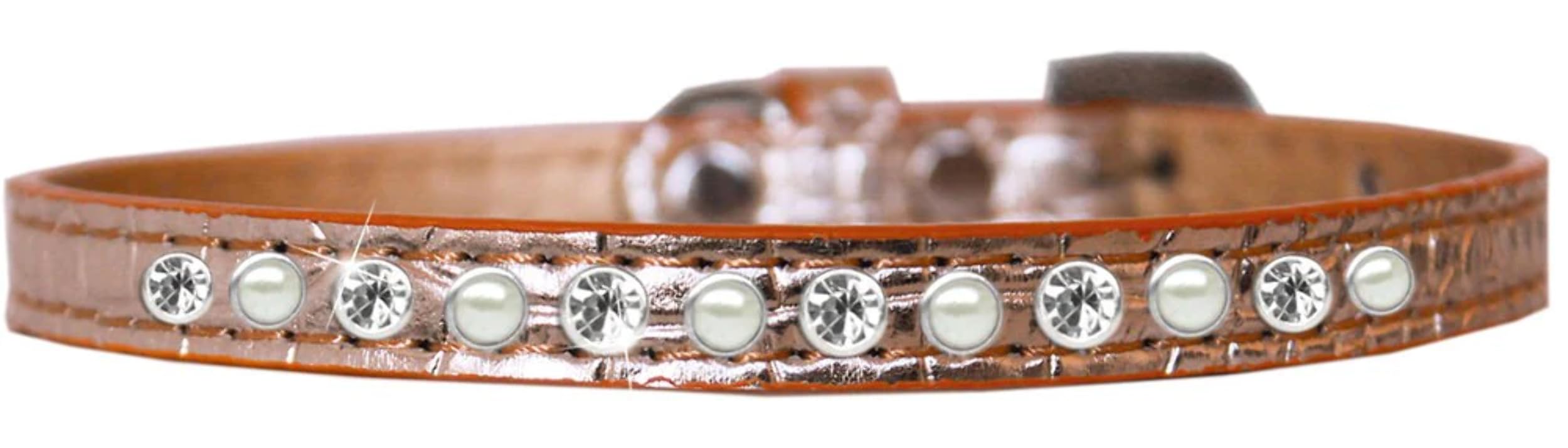 Dog, Puppy and Pet Designer Croc Collar, "One Row Pearl & Clear Crystals Rimsets" Yellow 12
