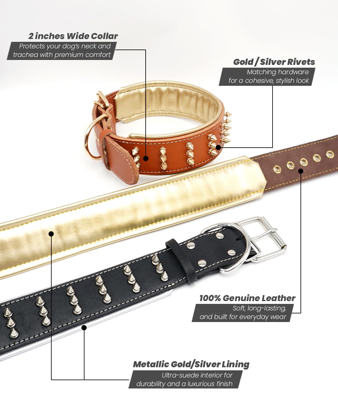 Spiked Leather Dog Collar - Premium Handmade Genuine Leather, 2.2-Inch Wide, Bold Protection And Stylish Design, Ideal For Power