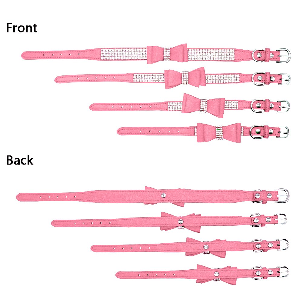 Beirui Rhinestone Bling Leather Dog & Cat Collar - Flocking Sparkly Crystal Diamonds Studded - Cute Double Bowknot For Pet Show & Daily Walking,Pink,Medium Neck Fit 12.5-15'