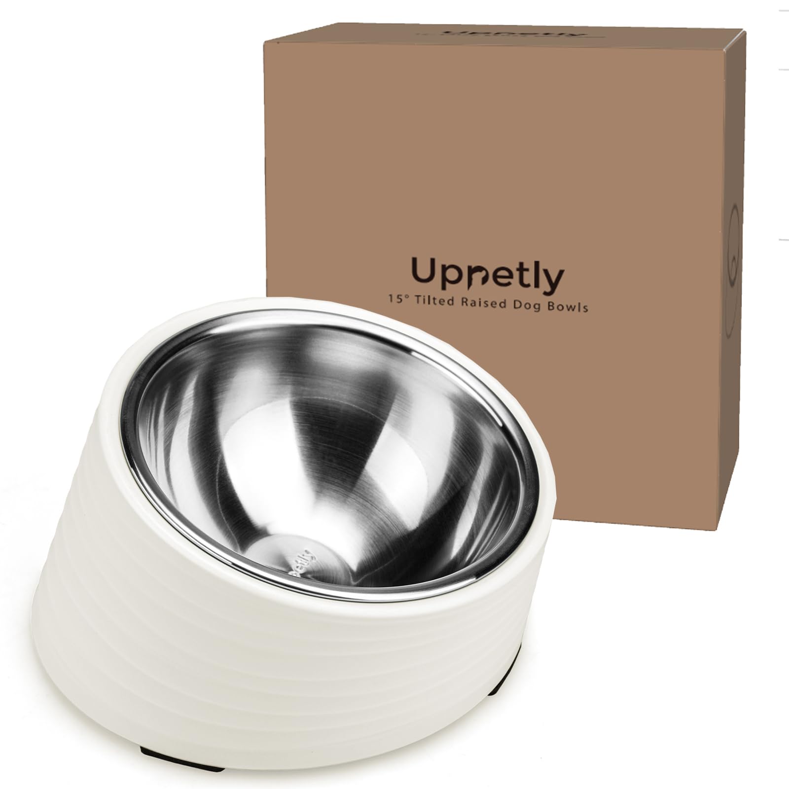 Uppetly Tilted Angle Dog Bowl, 15 Slanted Stainless Steel Dog Cat Food Bowl, Non-Slip & Non-Spill Pet Feeder with Elevated Detac