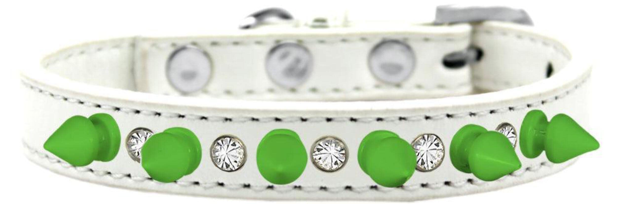 Mirage Pet Products Crystal and Neon Green Spikes Dog Collar, Size 16, Black