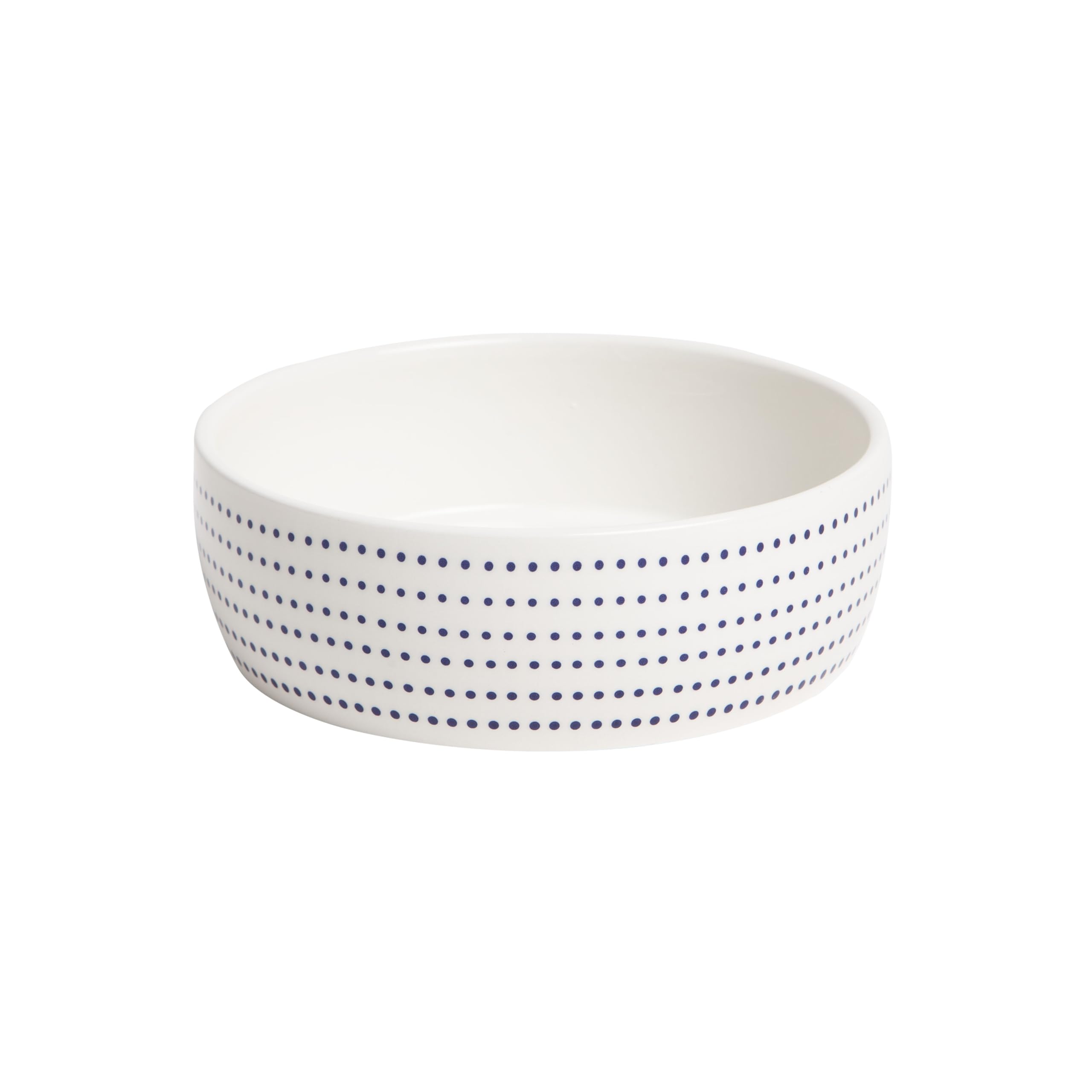 Pearhead Ceramic Dog Bowl - Modern Blue Dot Stoneware Pet Food & Water Bowl for Small Dogs, Weighted Non-Plastic Dog Feeding Dis