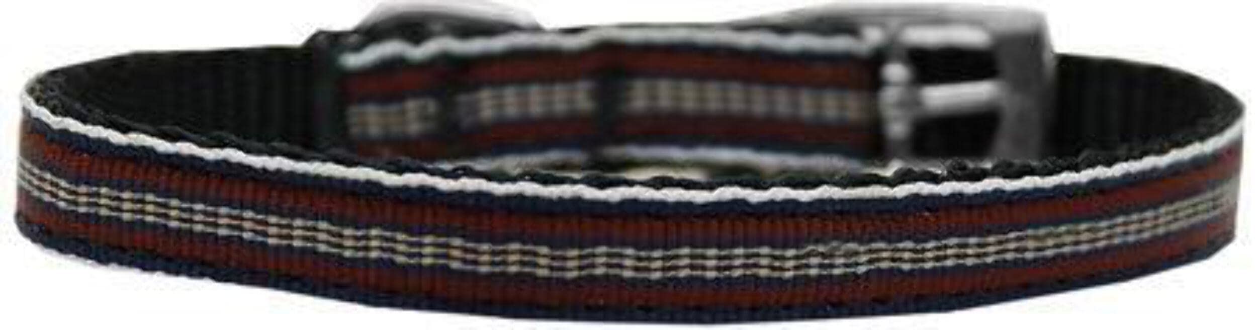 Mirage Pet Products Preppy Stripes 3/8" Nylon Dog Collar with Classic Buckle, Size 8, Brown/Khaki