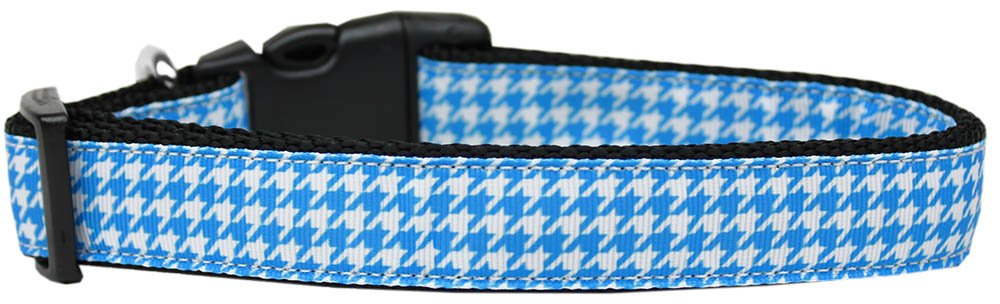 Pet Dog & Cat Nylon Collar or Leash, "Houndstooth Blue" XS Collar