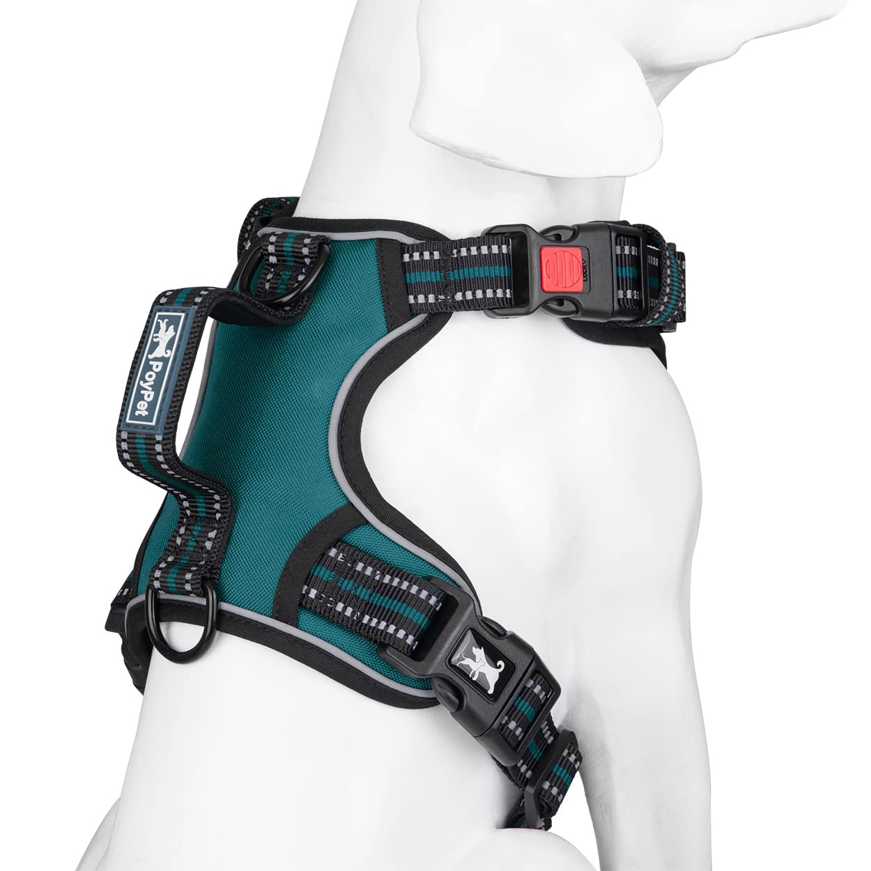 Poypet No Pull Dog Harness, No Choke Front Clip Reflective Dog Vest With Soft Padded Vertical Handle, 3 Leash Attachments For Small Medium Large Dogs (Tumalo Teal,M)