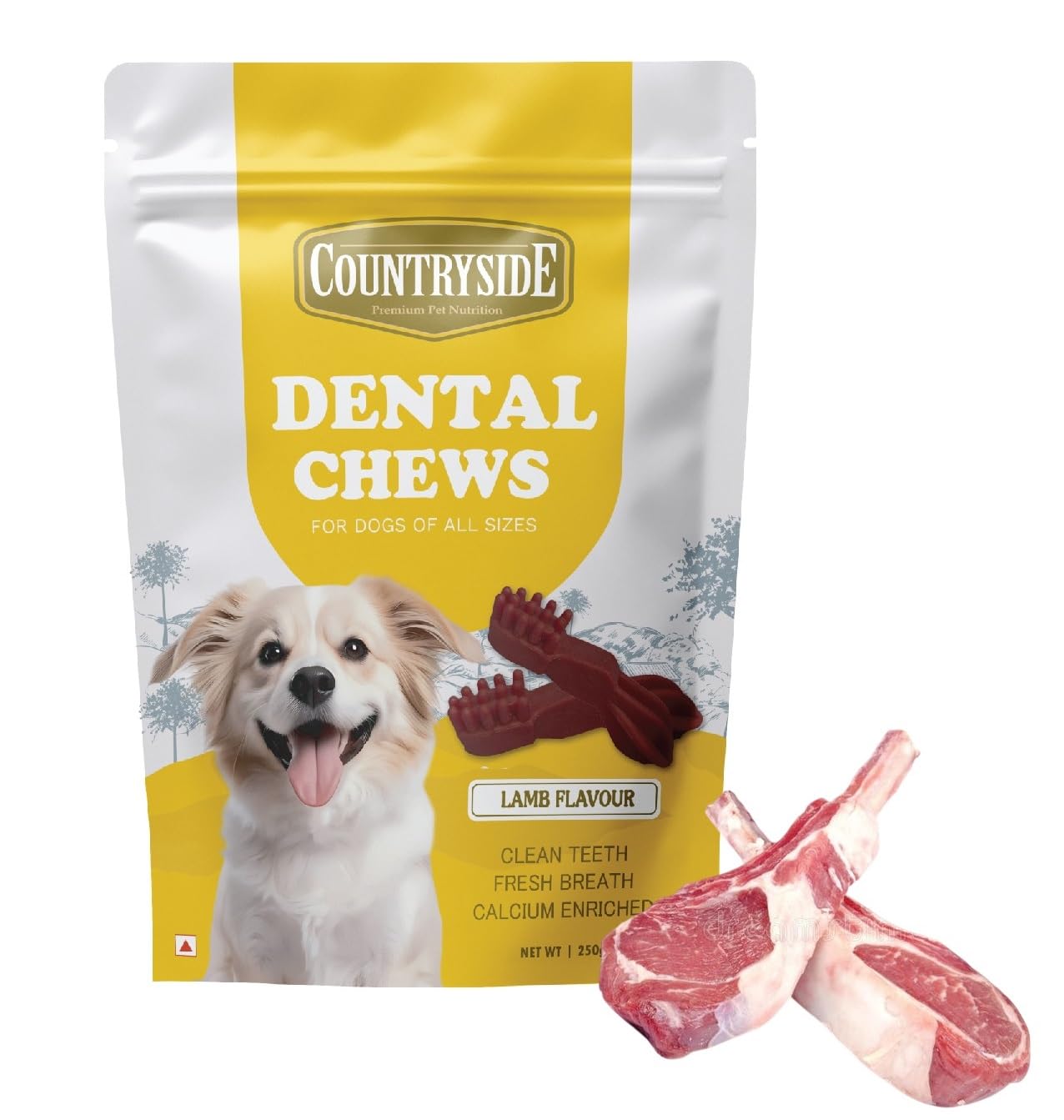 Countryside Dog Dental Chews Treats 250G  Lamb Flavor | BrushShaped Chews For Dogs, Oral & Gum Care For Dogs | Fights Plaque &