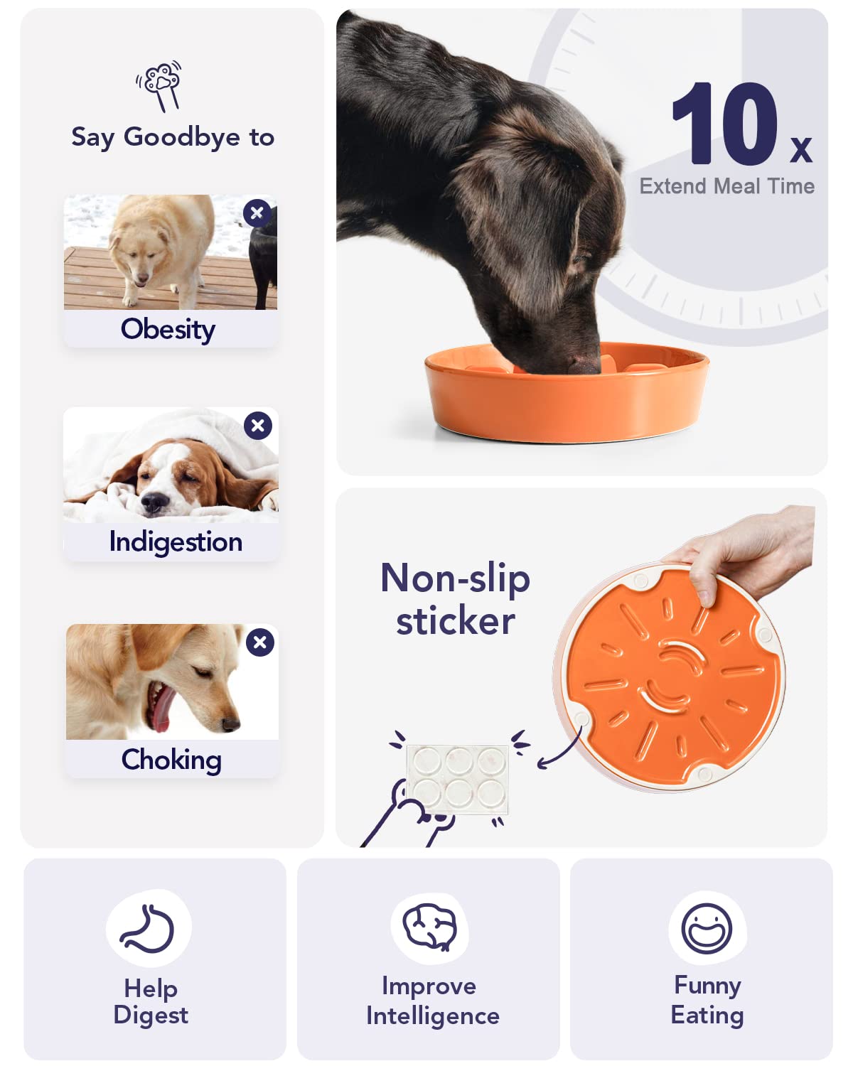 LE TAUCI Slow Feeder Dog Bowl - Ceramic, 1.5 Cups, Sun Orange, Ideal for Small Medium Breeds and Fast Eaters