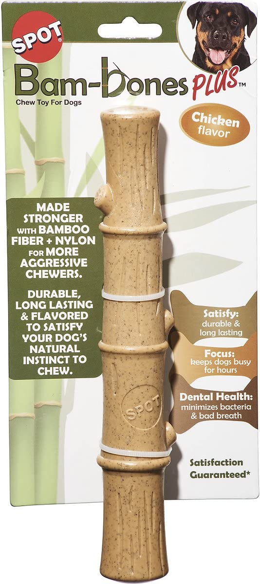 SPOT Bam-Bones Plus Bamboo Stick, Durable Dog Chew for Aggressive Chewers, 9.5in, Brown, Bamboo Fiber & Nylon, Model 54559