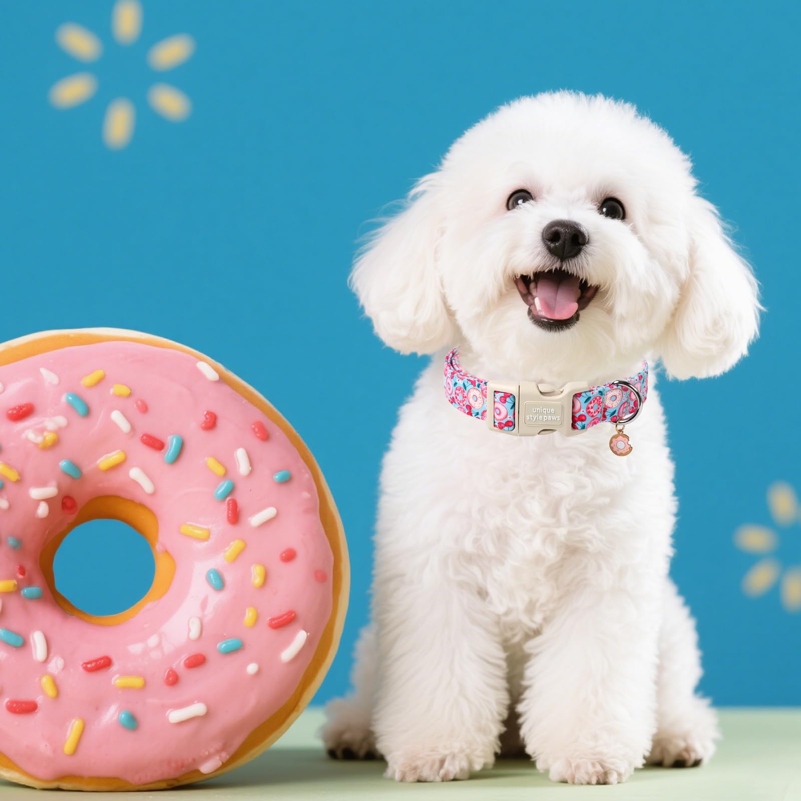 Unique Style Paws Summer Dog Collar,Hot Pink Doughnut Collars For Dog Cotton Pink Cherry Puppy Collar Suitable For Small,Medium,