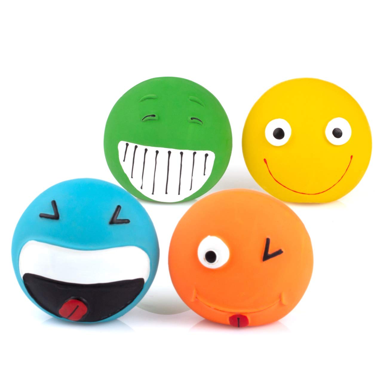 Chiwava 4 Pack 3.2'' Latex Squeaky Dog Toy Smiley Face Balls Interactive Fetch Play For Small Dogs