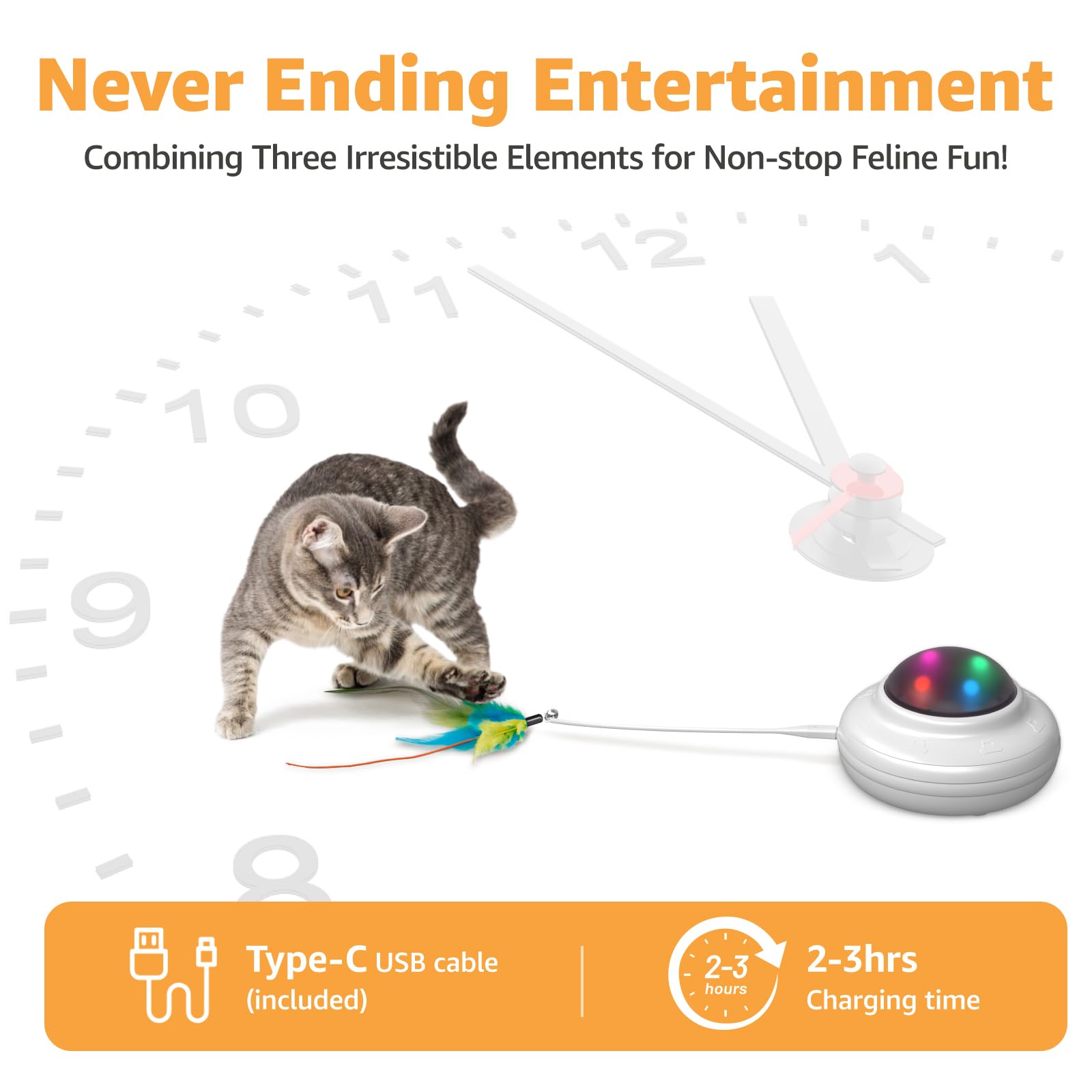 Interactive Cat Toys Rechargeable: Moving Concealed Feathers With Chime - Hide And Seek Toys,Touch Cat Kitten Toy Exercise Toys