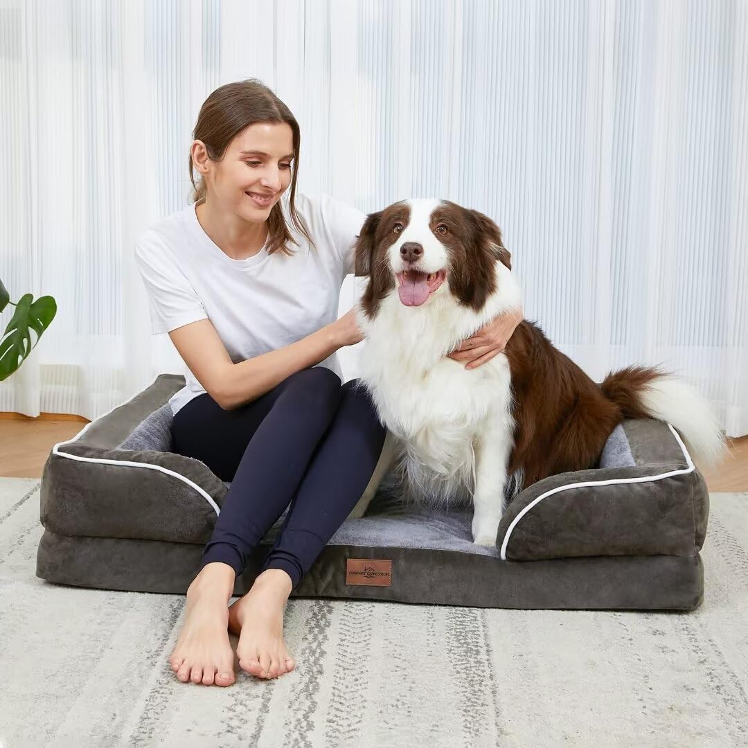 Comfort Expression Jumbo Breed Dog Bed, Jumbo Dog Bed For Extra Large Dogs, Waterproof Orthopedic Dog Bed, Pv Washable Dog Sofa Bed With Removable Cover & Non-Slip Bottom(Jumbo,Dark Green)