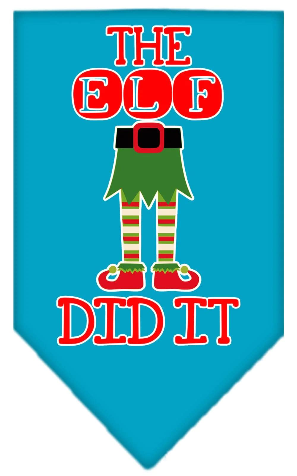 Christmas Pet and Dog Bandana Screen Printed, "The Elf Did It" Turquoise Large