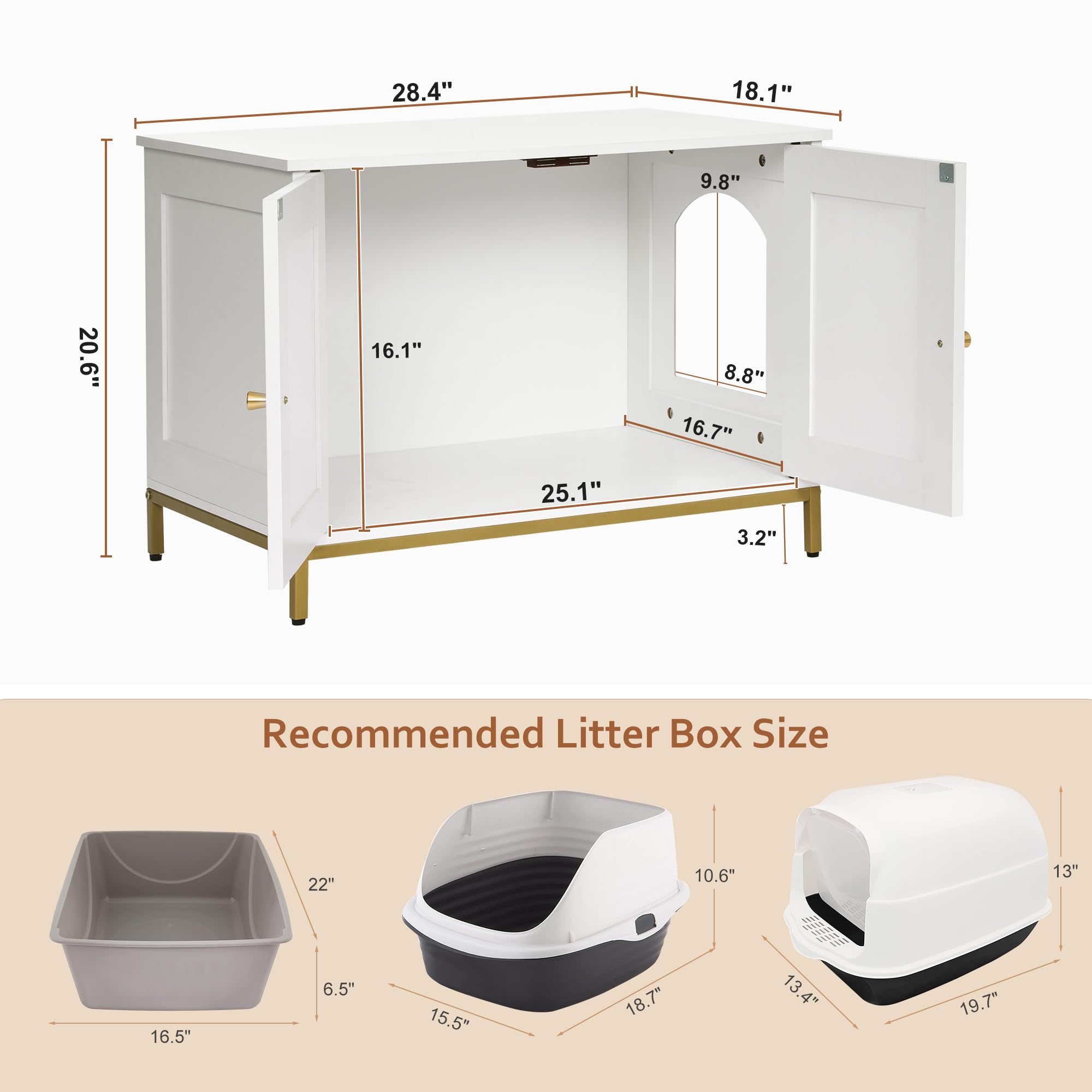 Homhedy Cat Litter Box Enclosure, Modern White Pet House, 28.3"L x 17.7"W x 21.7"H, Engineered Wood, Model CL70W