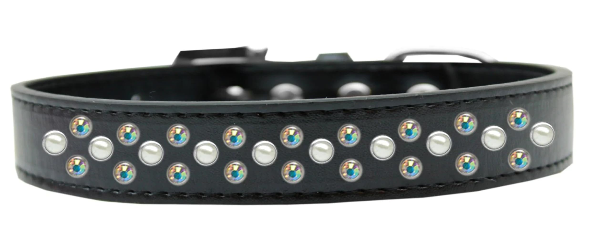 Dog, Puppy & Pet Fashion Collar, Pearl and Aurora Borealis Crystal Rimsets Sprinkles White 14