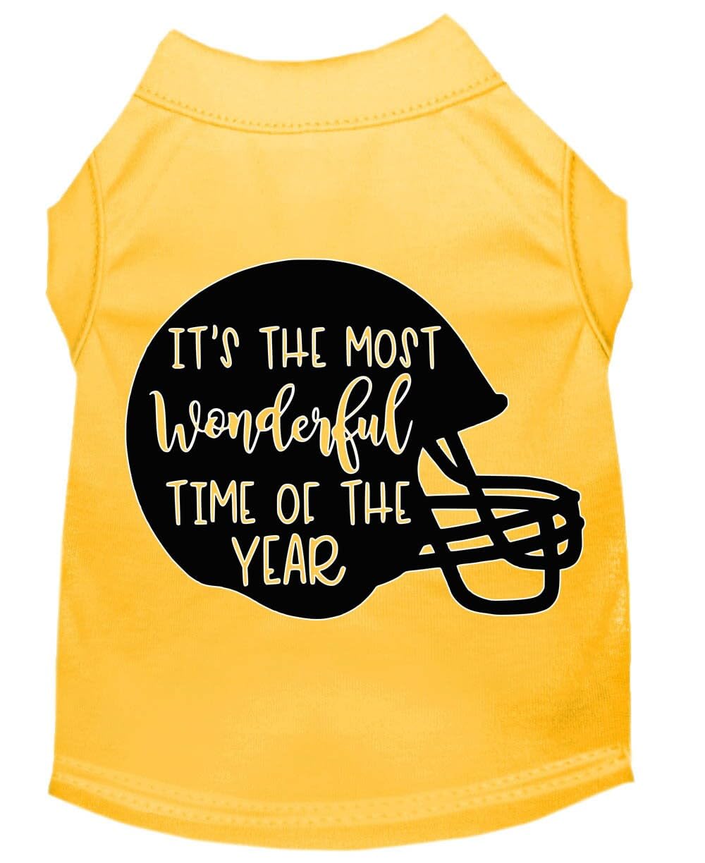 Pet Dog & Cat Shirt Screen Printed, "It's The Most Wonderful Time Of The Year (Football)" Yellow 3XL (25-35 lbs.)