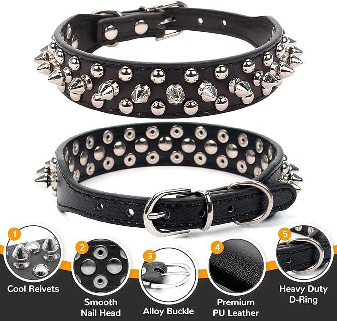 Hot Pink Spiked Dog Collar Chew Proof Spike Collar For Dogs Cats Pu Leather Rivet Studded Dog Collars For Small Dogs Adjustable