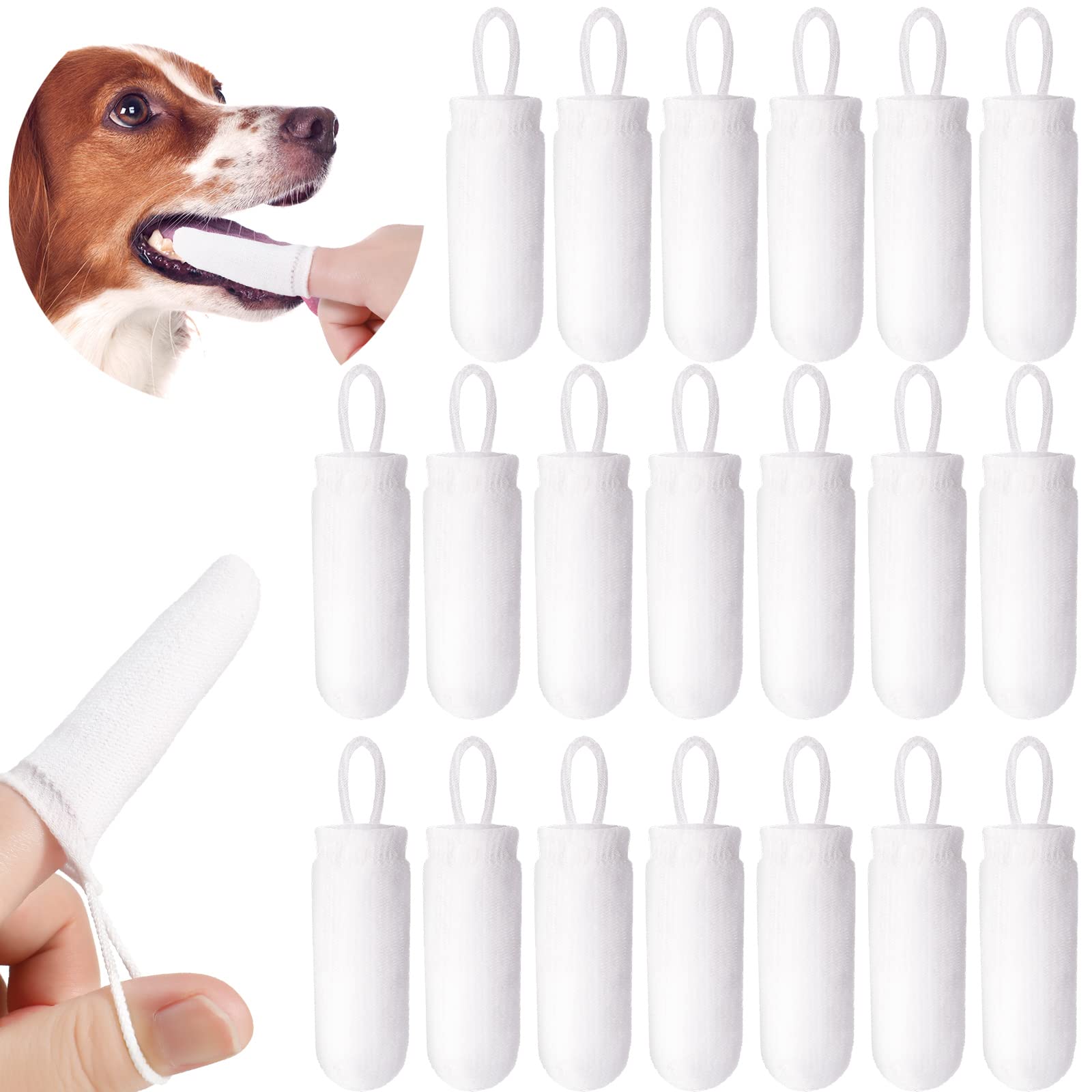 Chunful 20 Pcs Dog Fingerbrush Microfiber Full Soft Finger Toothbrush Pet Dental Finger Brush for Dog Cat Washable Teeth Cleanin