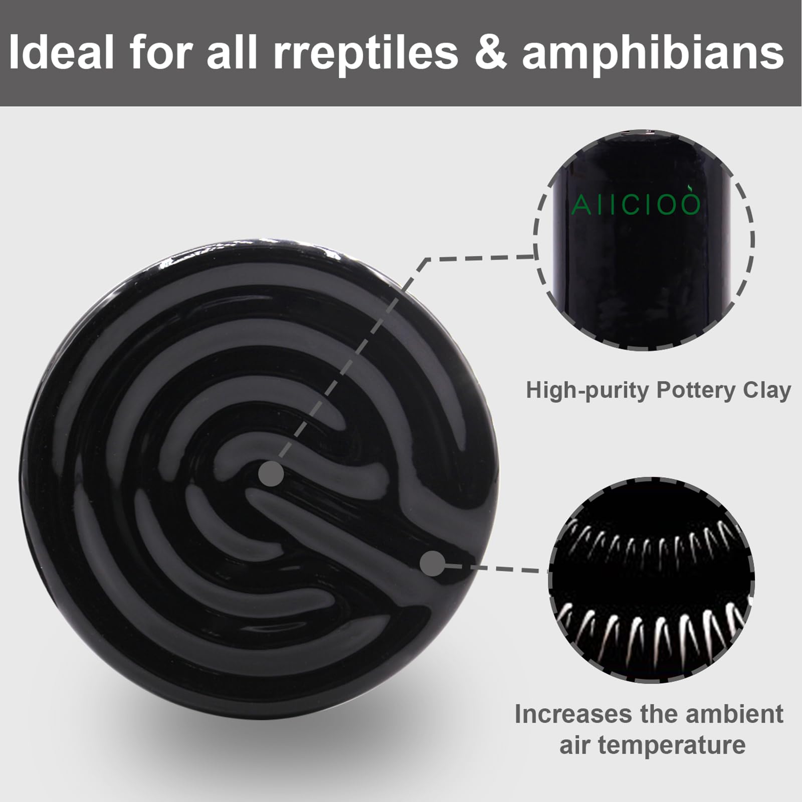 Aiicioo 150W Black Ceramic Heat Emitter 2Pack No Light Heat Bulb For Reptile Emitting Heat Lamp Bulb For Bearded Dragon Lizard T