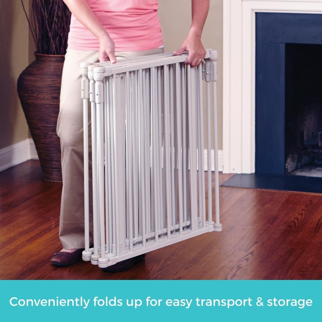 Toddleroo By North States 3 In 1 Metal Superyard 6 Panel Play Yard, Baby Gate, Playpen Or Extra Wide Baby Fence, 151' Wide. Wall Mount Kit Included. 10 Sq Ft Play Yard (30' Tall, Taupe)