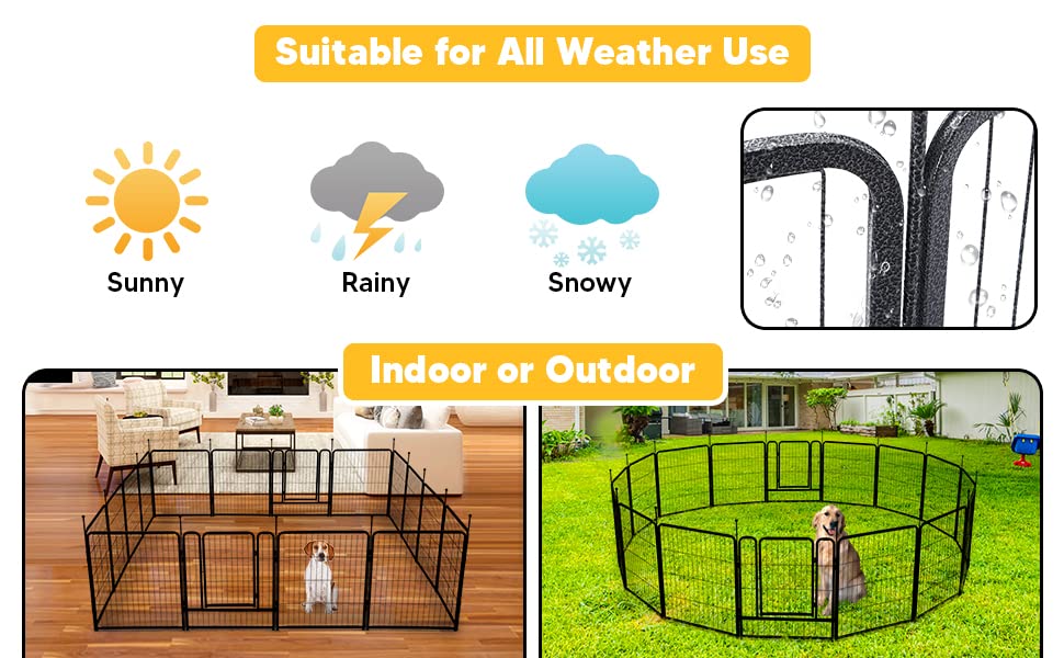 TMEE Dog Playpen - 8/16 Panels, 32" Height, Metal Outdoor Fence for Large/Medium/Small Dogs, Black, Model JD-DP