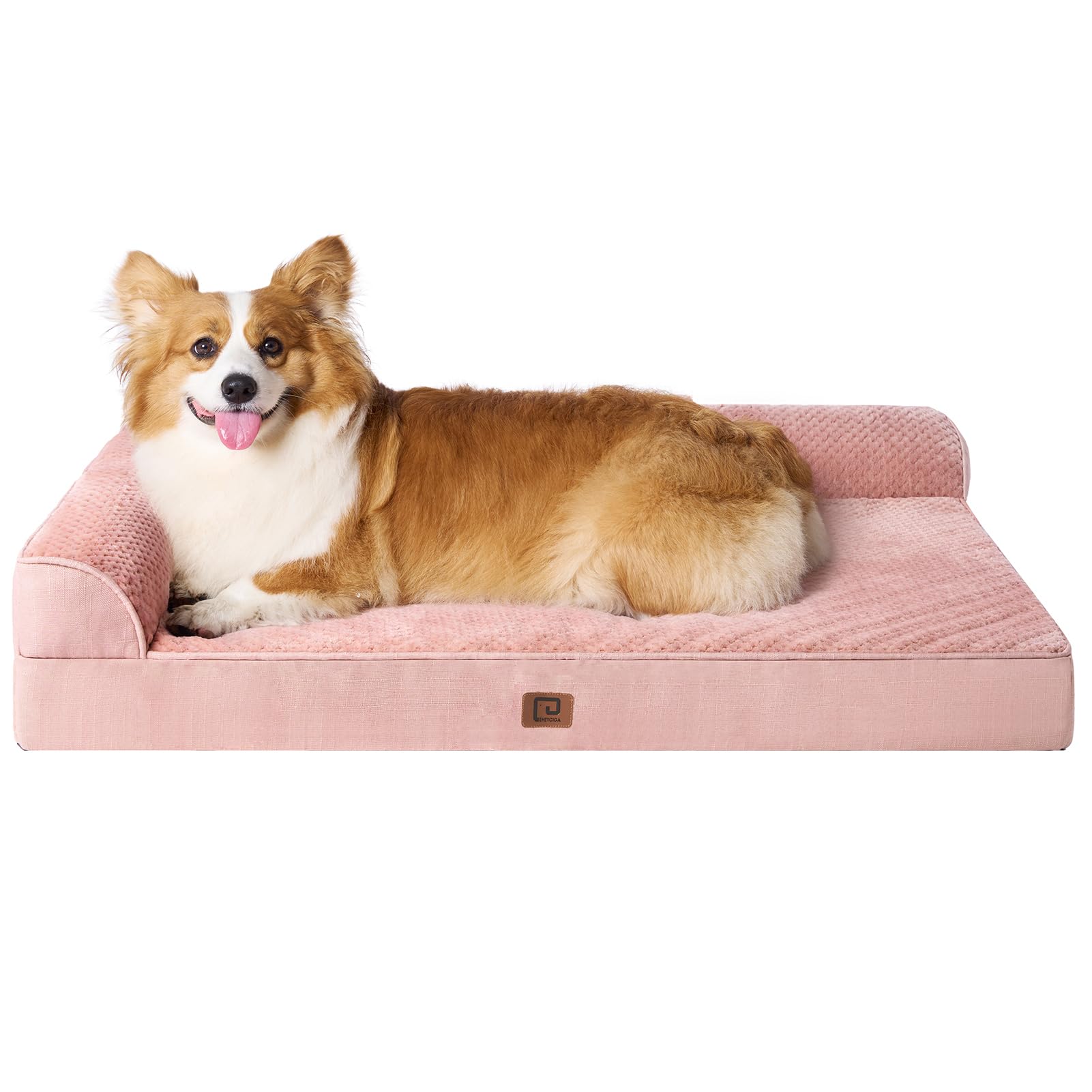 Eheyciga Memory Foam Large Dog Bed, Orthopedic Dog Beds For Large Dogs, Waterproof Egg Crate Dog Couch Bed With Washable Removable Cover And Non-Slip Bottom, L Shaped Dog Bed, Dusty Pink