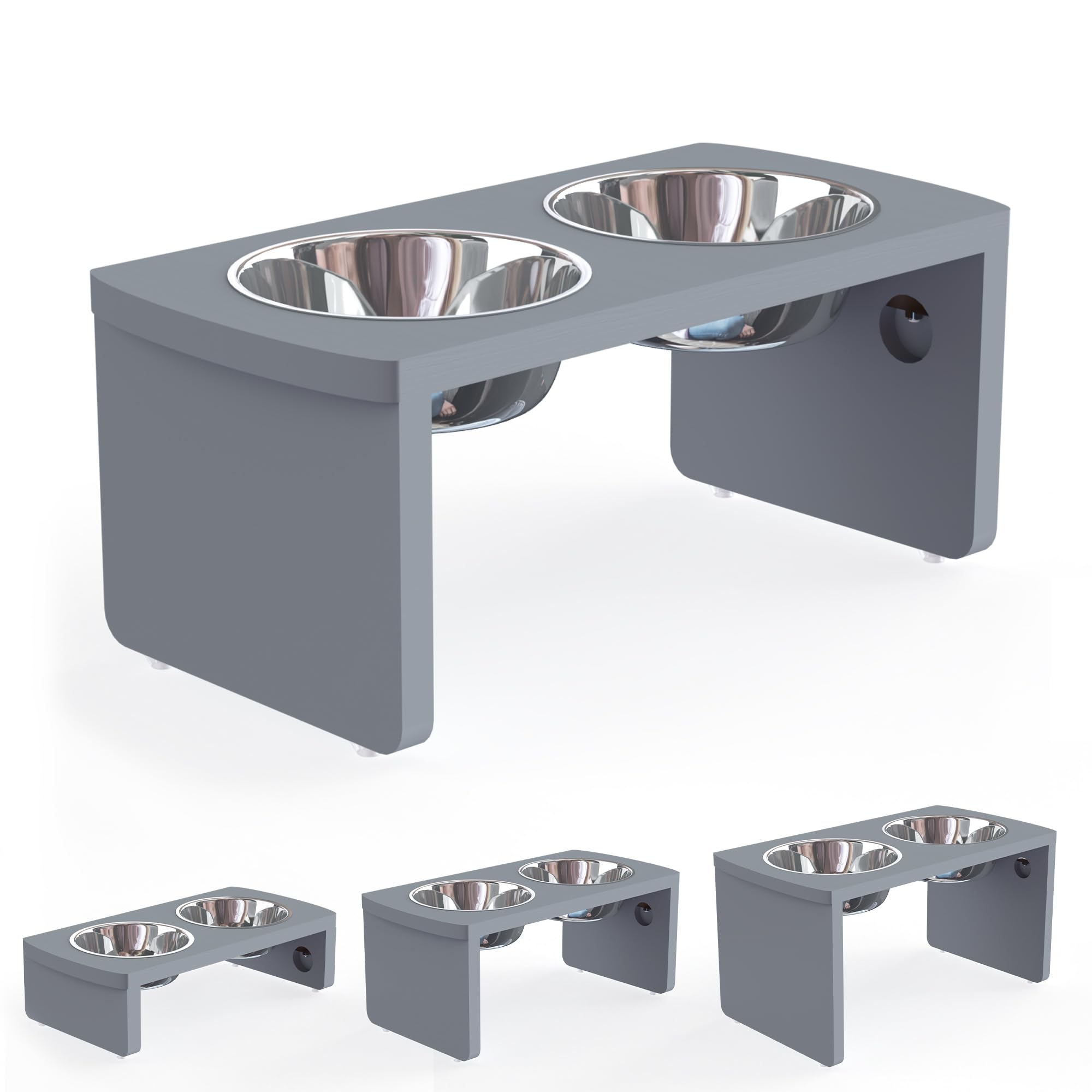 Elevated Dog Bowls, Bamboo Raised Dog Bowl For Medium Dogs, With 2 Stainless Steel Bowls (7' Tall-30 Oz Bowl)