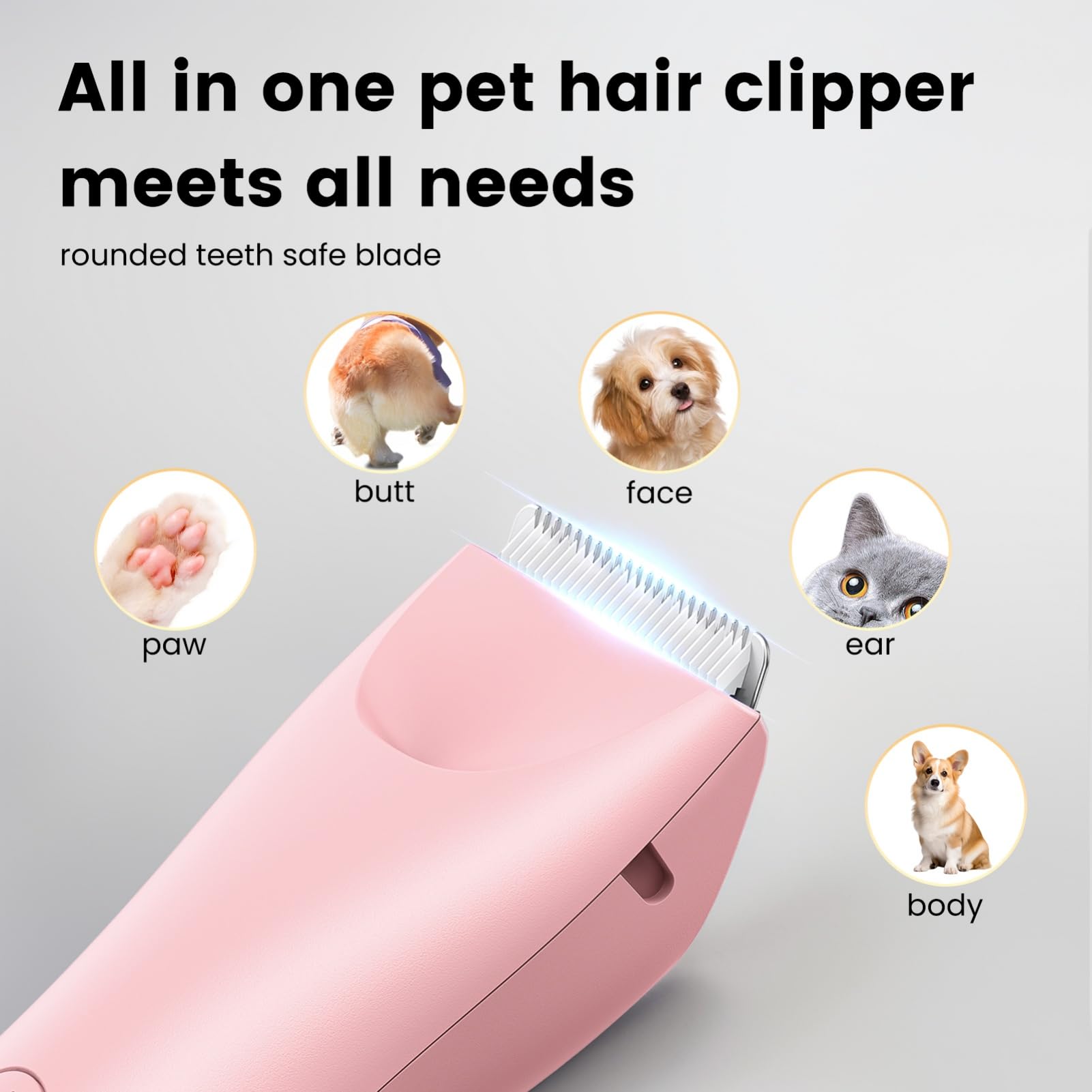 Founouly Handy Dog Cat Clippers - Professional Cordless Grooming Tools - Low Noise Pet Hair Trimmer Kit, Ts032, Pink