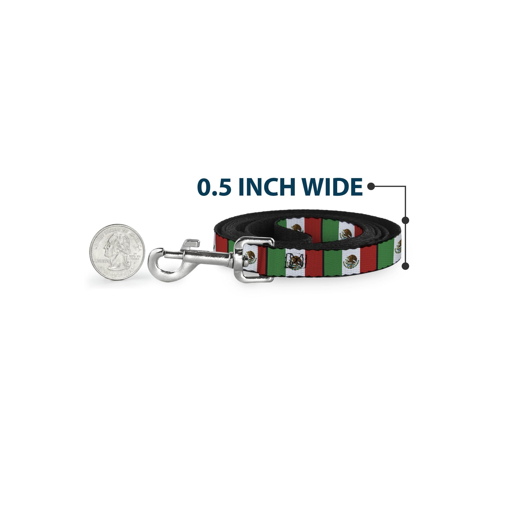 Buckle-Down Pet Leash - Mexico Flags - 6 Feet Long - 1.5 Wide