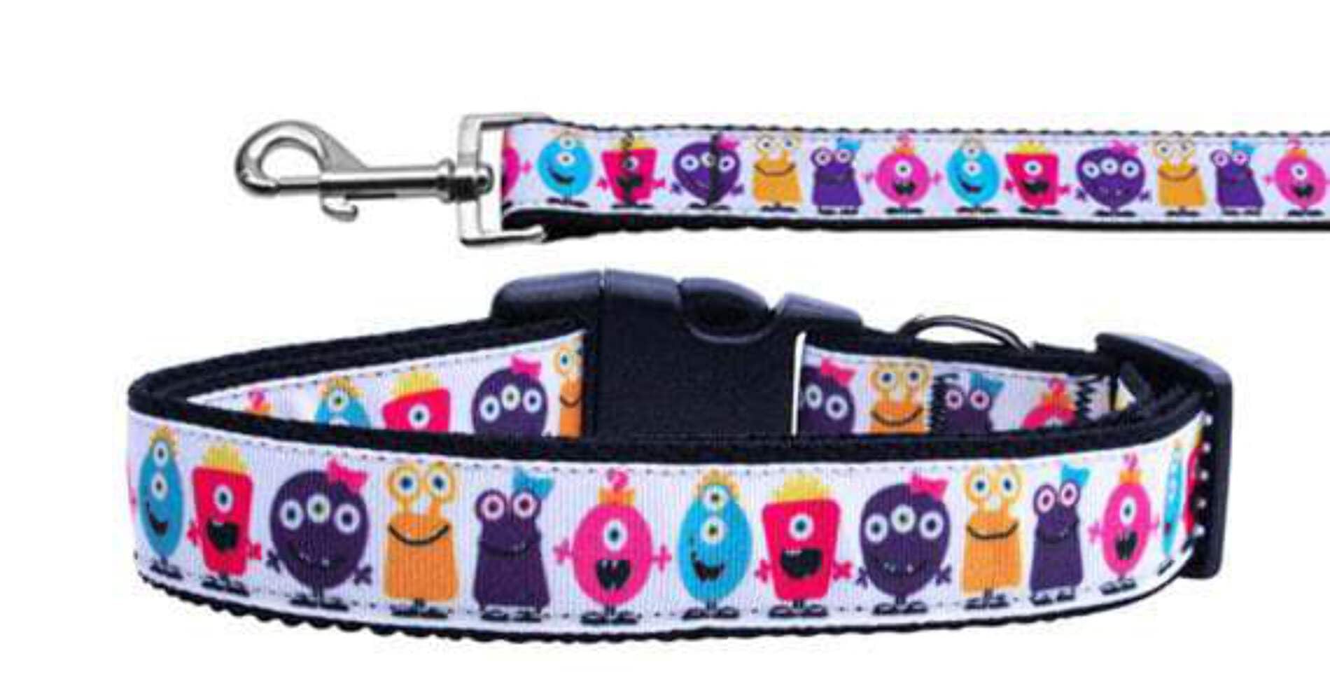 Pet Dog & Cat Nylon Collar or Leash, "Monsters" XL Collar