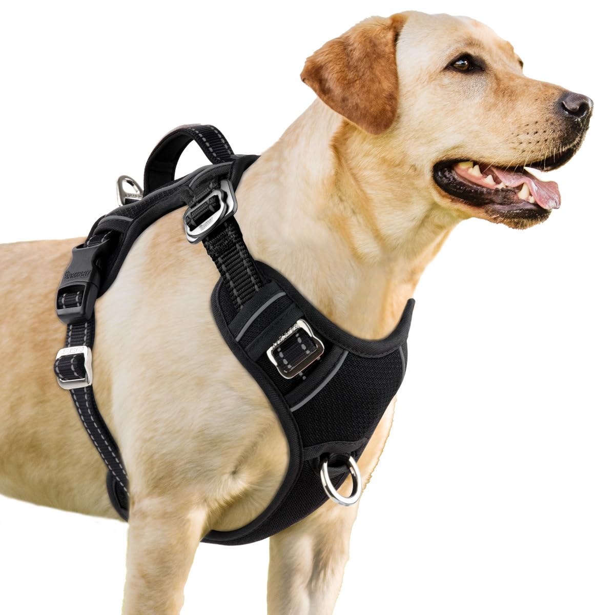 Barkbay No Pull Dog Harness 3 Buckles Large Reflective Dog Harness With Front Clip And Easy Control Handle For Walking Training 