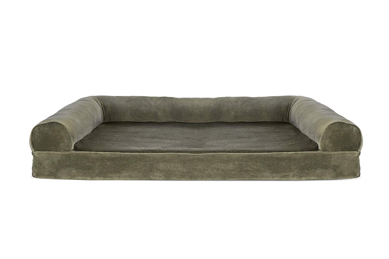 Furhaven Orthopedic Dog Bed For Large Dogs W/ Removable Bolsters & Washable Cover, For Dogs Up To 95 Lbs - Faux Fur & Velvet Sofa - Dark Sage, Jumbo/Xl
