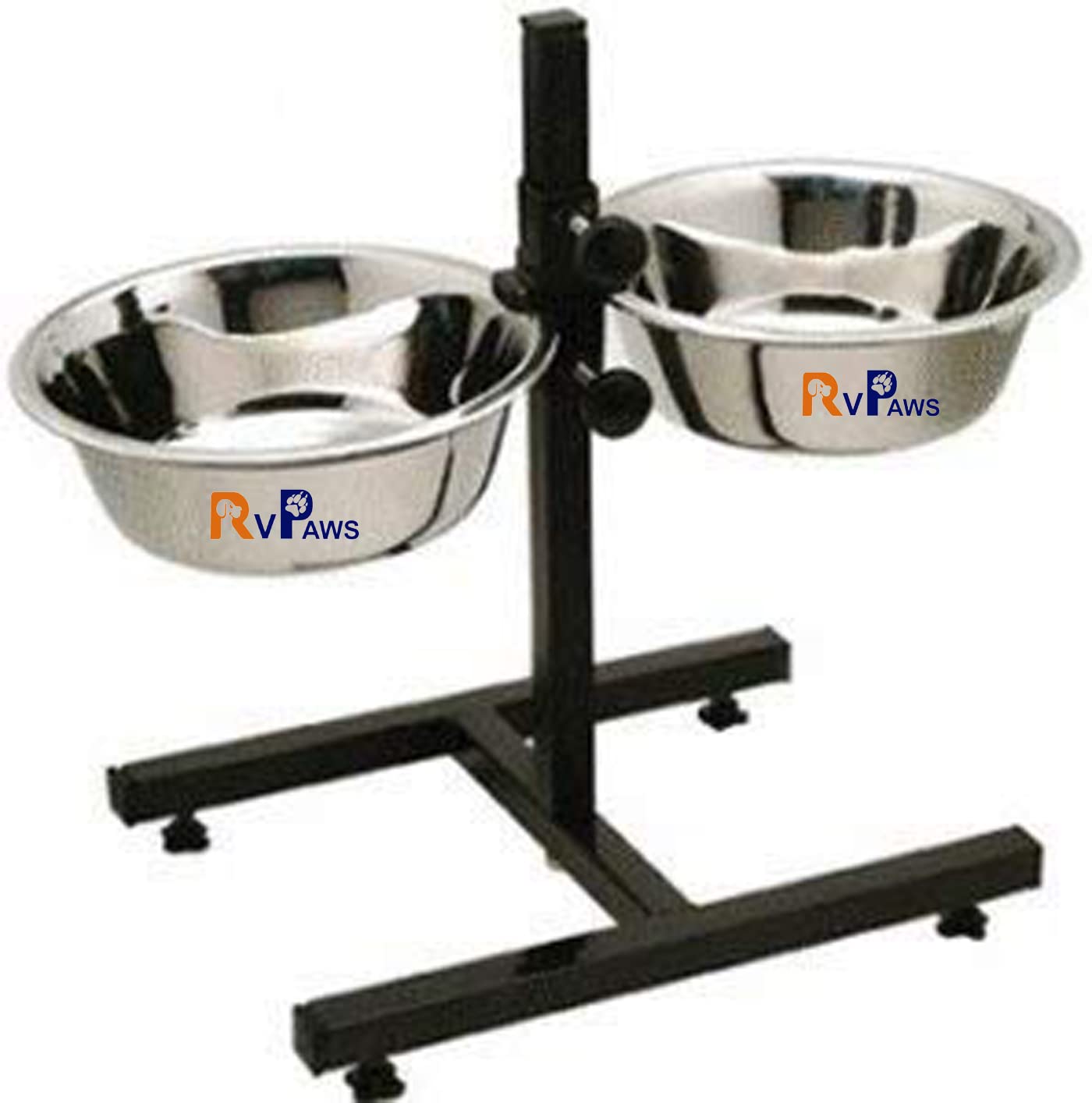 Rvpaws Dog Feeding Bowl With Adjustable Height H Type  2 Stainless Steel Bowl Set, Dog Elevated Diner Bowl (Small)