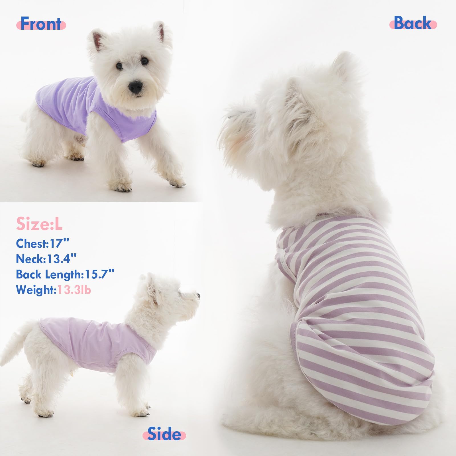 3 Pack Purple Striped Dog T-Shirt For Small Dogs,Sleeveless Shirts Set For Spring,Summer Sun Insect Protection,Lightweight For P