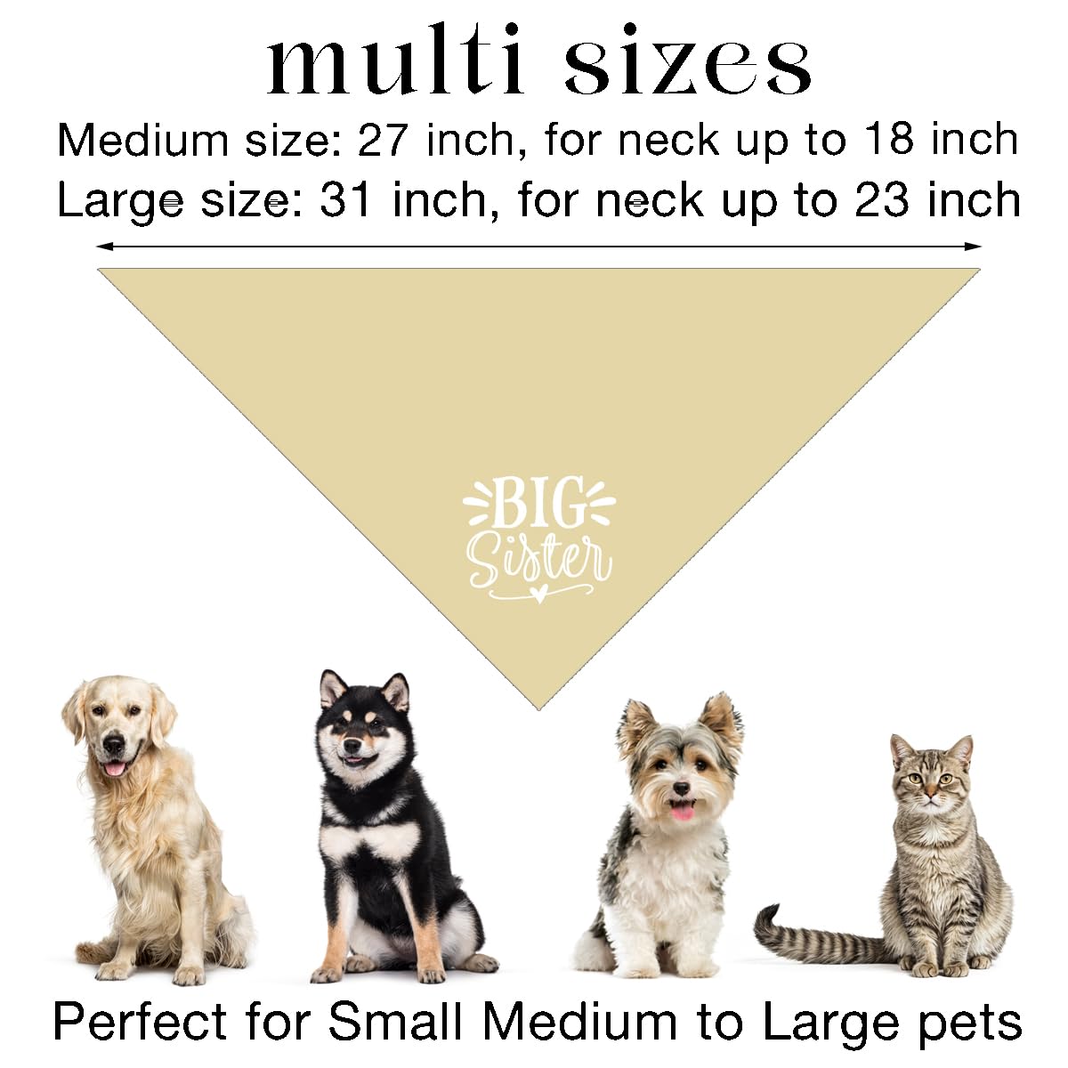 Big Sister Light Yellow Dog Triangle Bandana - Large Dog Scarf Accessory For Baby Announcement - Pet Scarf (L)