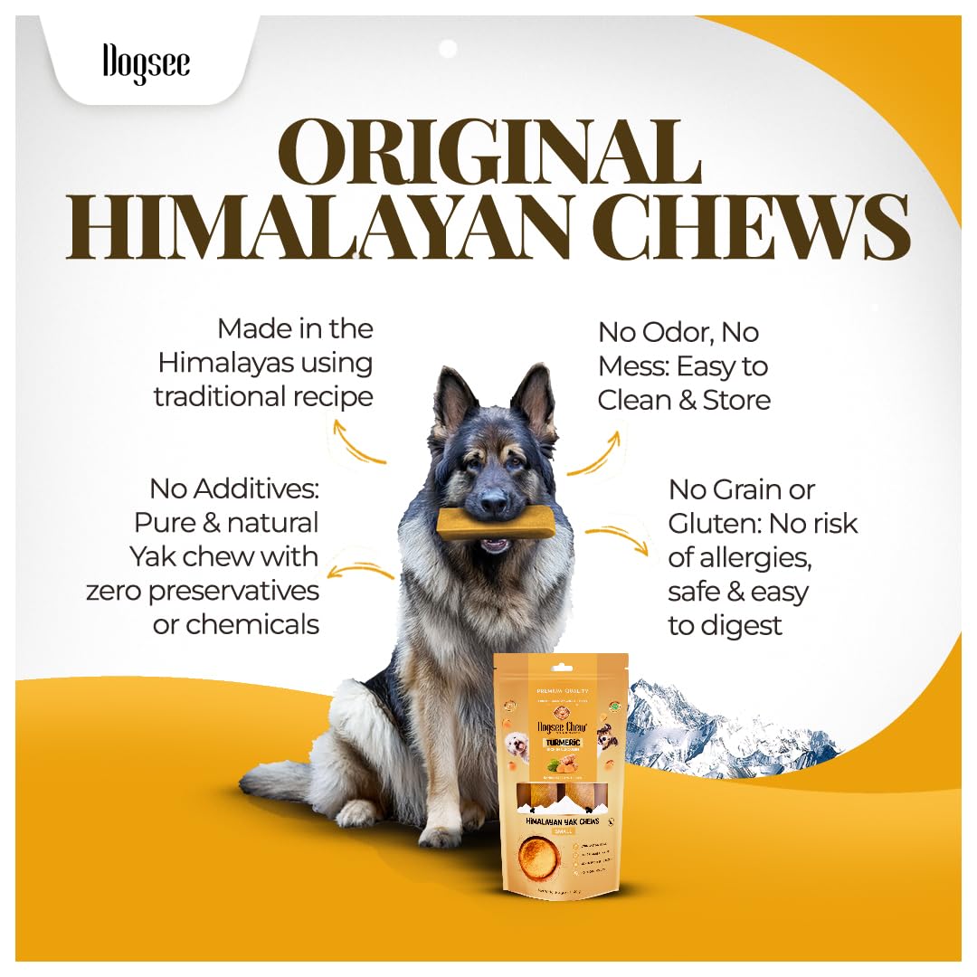 Dogsee Himalayan Yak Cheese Dog Chews with Turmeric/Curcumin (Medium - 6Chew) | Long Lasting | Anti-inflammatory | Fights Plaque