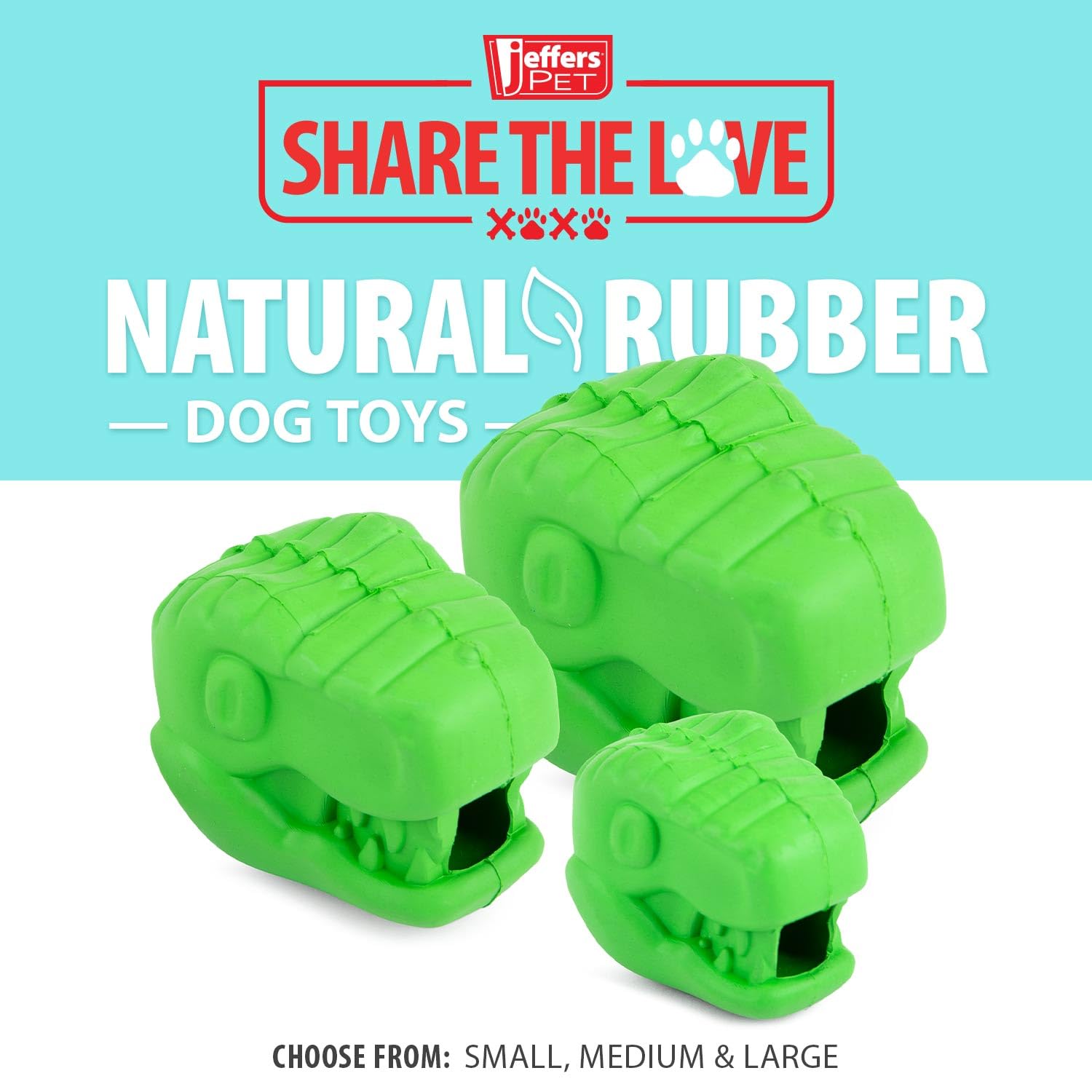Jeffers Pet Natural Rubber Dog Chew Toy - T-rex Shape, Medium - Treat Dispensing, Vanilla Scent, Durable, Non-Toxic, Dishwasher