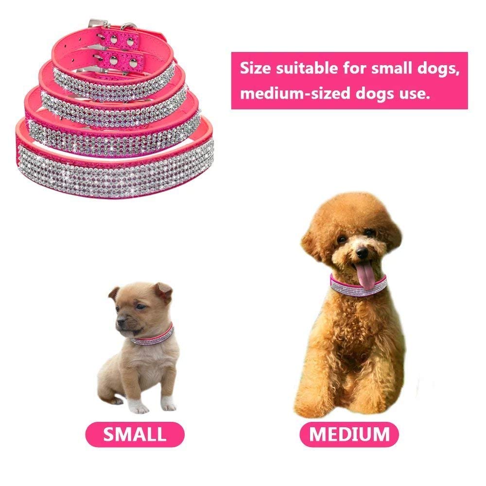 Bbmmayy Rhinestone Dog Collar, Cute Dazzling Sparkling Crystal Diamond Rhinestones Leather Dog Cat Collar Small Pets Puppy Colla