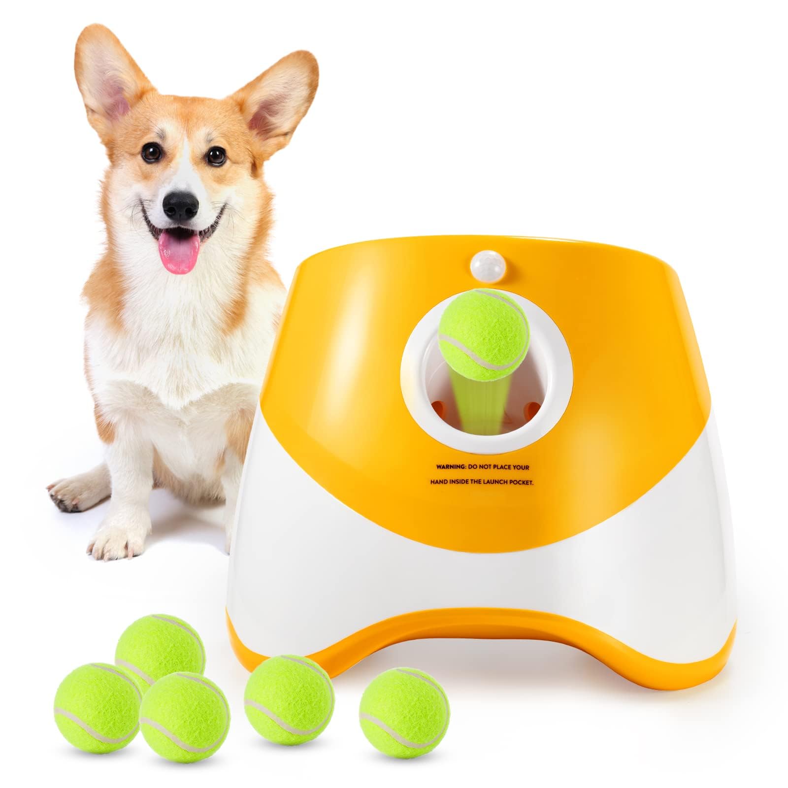 Mekaple Dog Ball Thrower Launcher, Automatic Launcher With 6 Mini Tennis Balls, Interactive Dog Toys Indoor Outdoor Ball Thrower