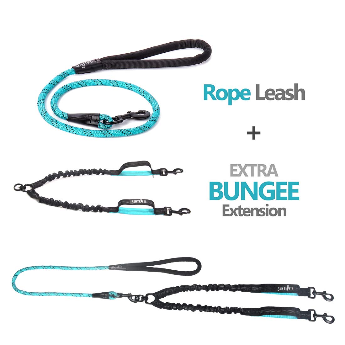 Double Dog Leash Swivel No Tangle Double Dog Walking Training Leash Comfortable Shock Absorbing Reflective Bungee For Two Dogs