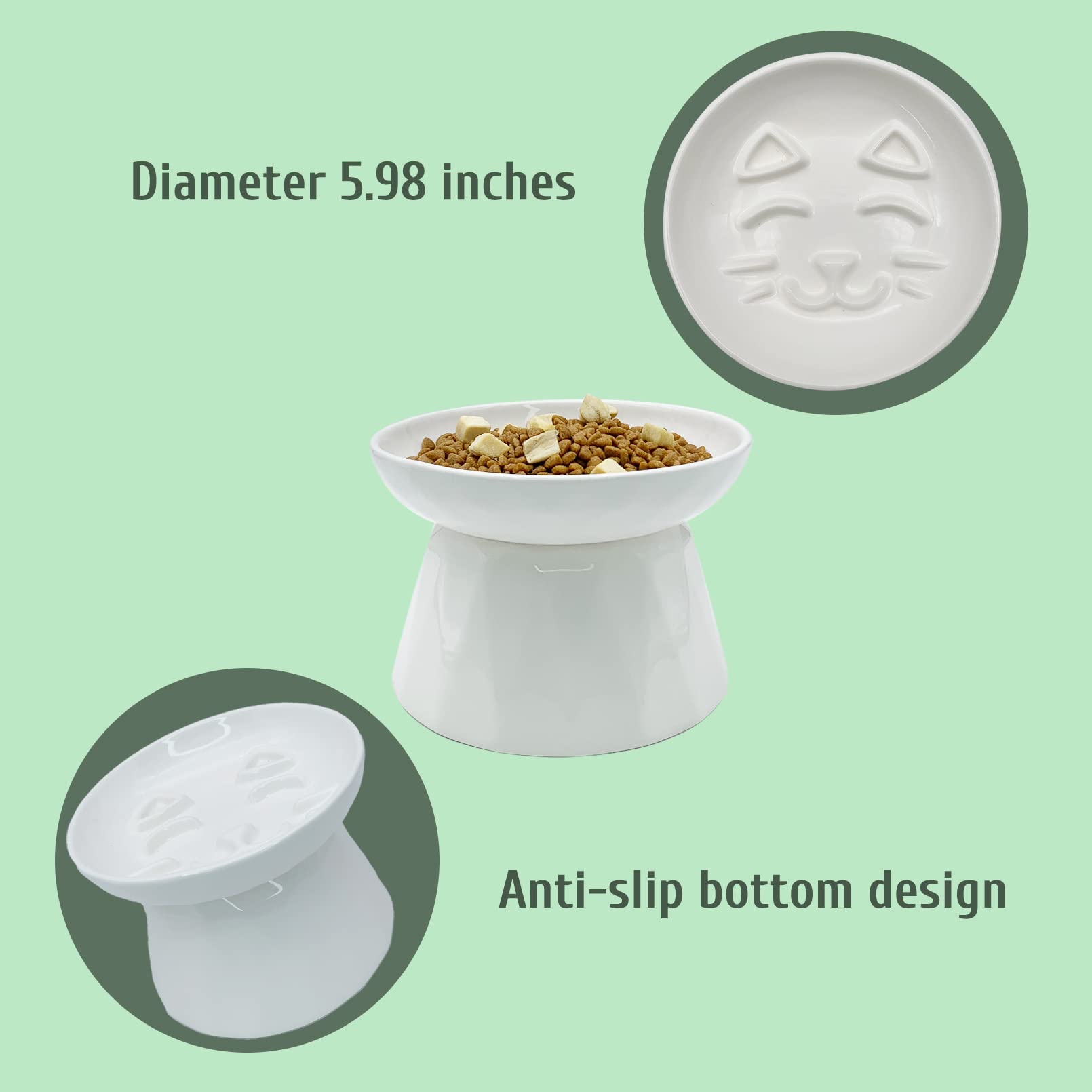 BNOSDM Raised Cat Slow Feeder Bowl Elevated Shallow Cat Dish Whisker Fatigue Slow Eating Bowls Cute Wet Food Puzzle Bowls for In