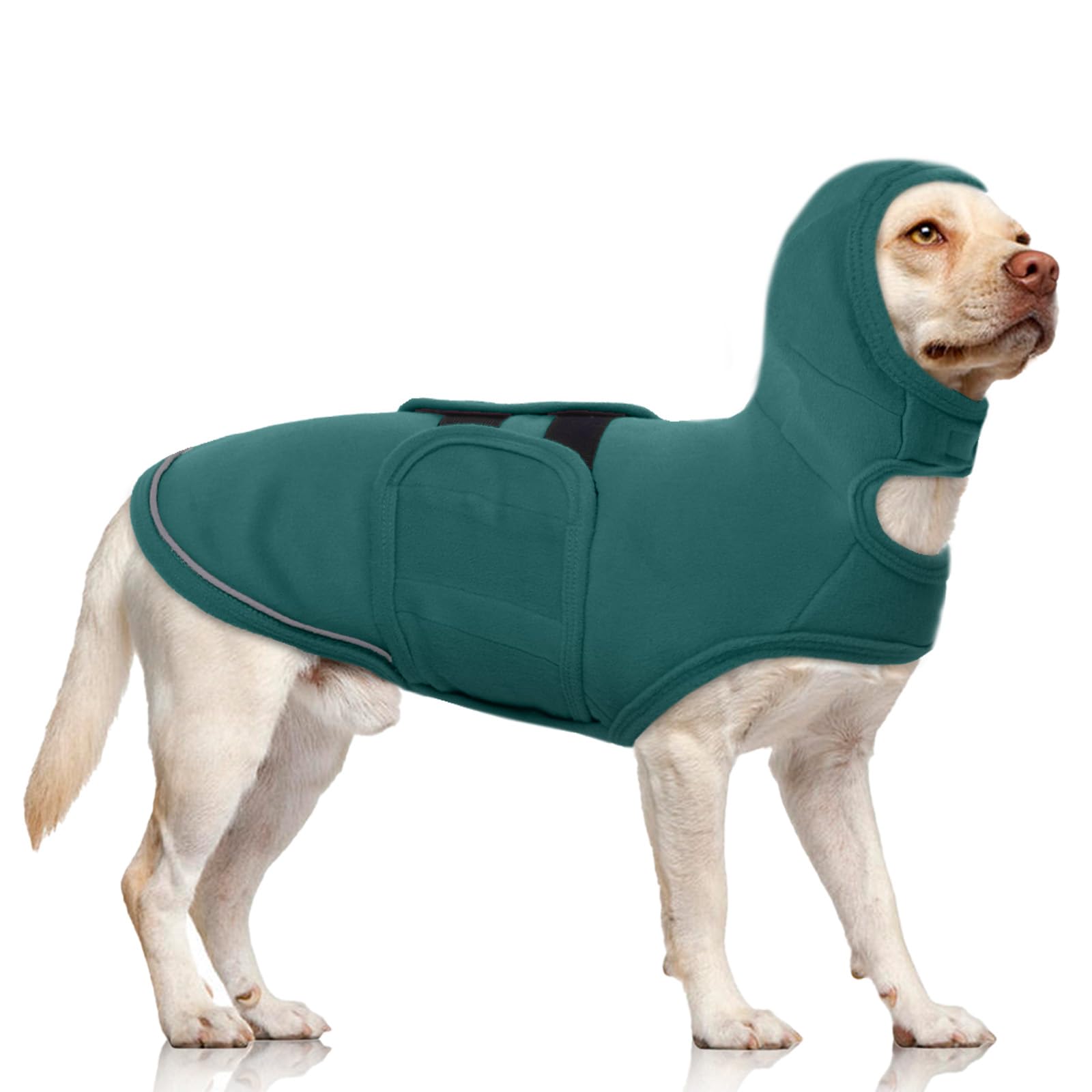 Qbleev Dog Anxiety Vest With Calming Hoodie, Ear Wraps, Noise Protection For Fireworks, Thunderstorms, Travel, Green, Xs
