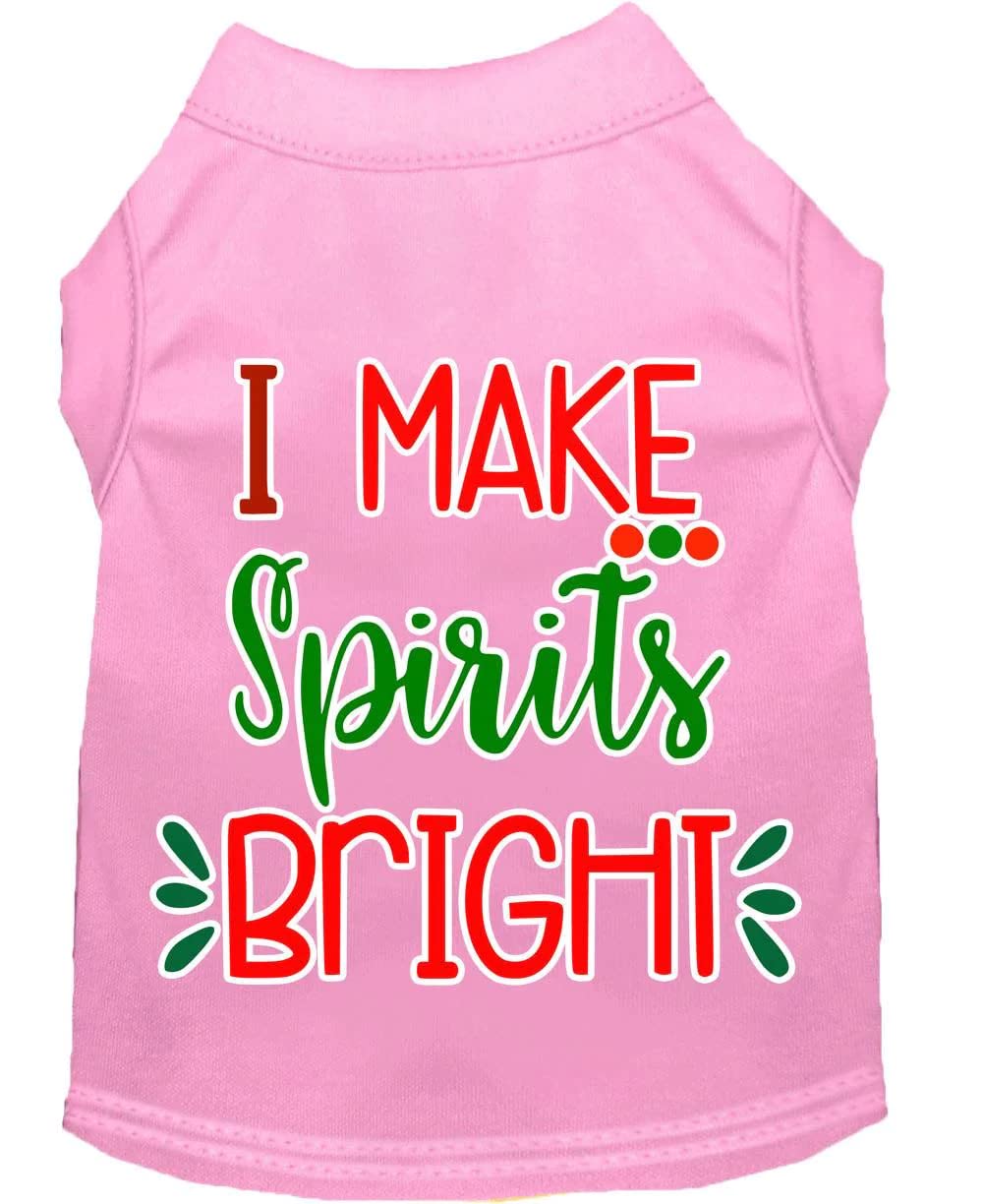 Christmas Pet Dog & Cat Shirt Screen Printed, "I Make Spirits Bright" Light Pink LG (10-14 lbs.)