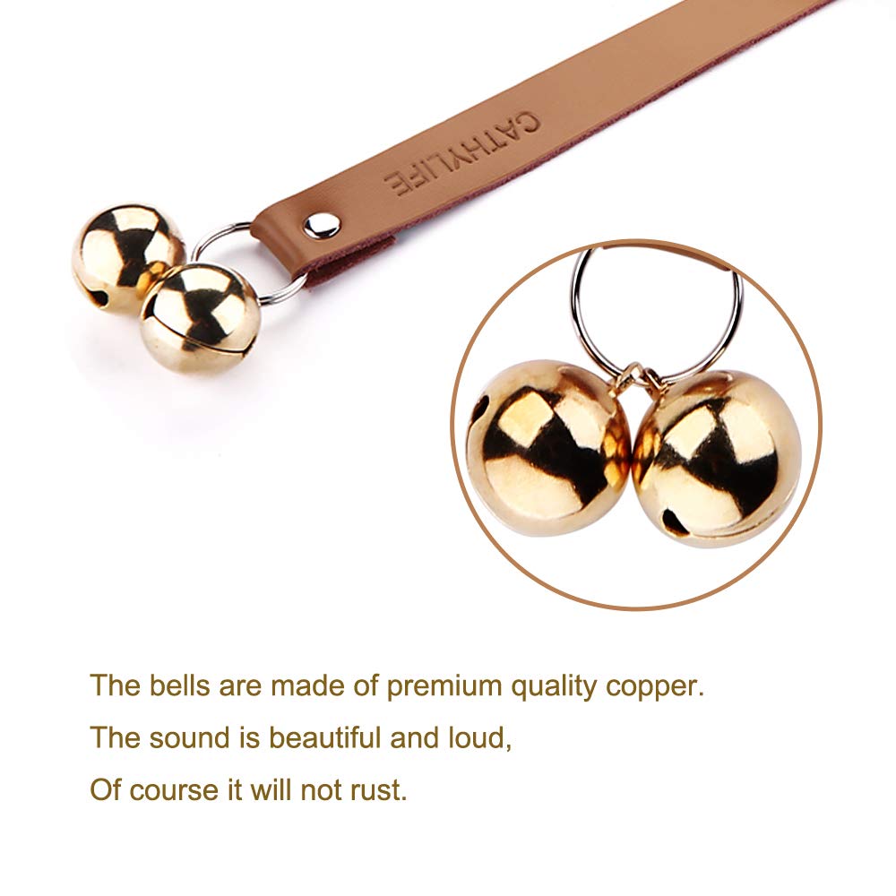 CATHYLIFE Leather Dog Doorbells for Potty Training, Adjustable Copper Bell, Brown Leather, Model GML01