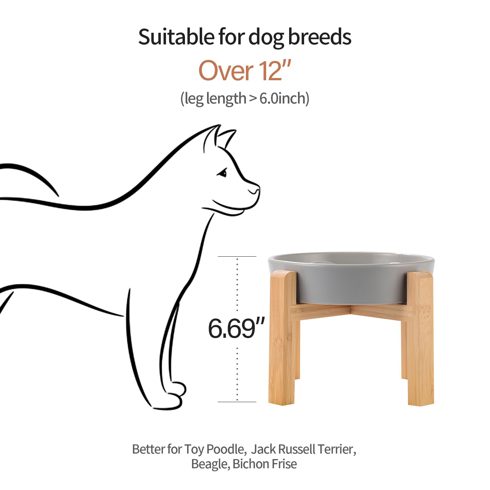 Grey Ceramic Dog Bowl Slow Feeder for Medium and Large Breed,Elevated/Raised 1.5 Cup 8.26 in Slow Feeding Bowl,Puzzle Dog Food B