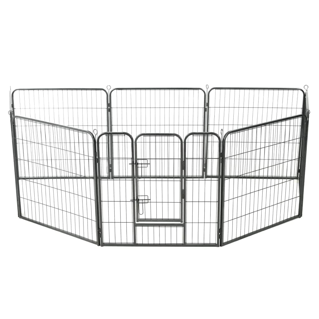 Vidaxl Dog Playpen 8 Panels Dog Exercise Folding Enclosure Run Cage Wire Fence Pet Kennel Supply Indoor Outdoor Home Garden 31.5'X31.5' Black Steel